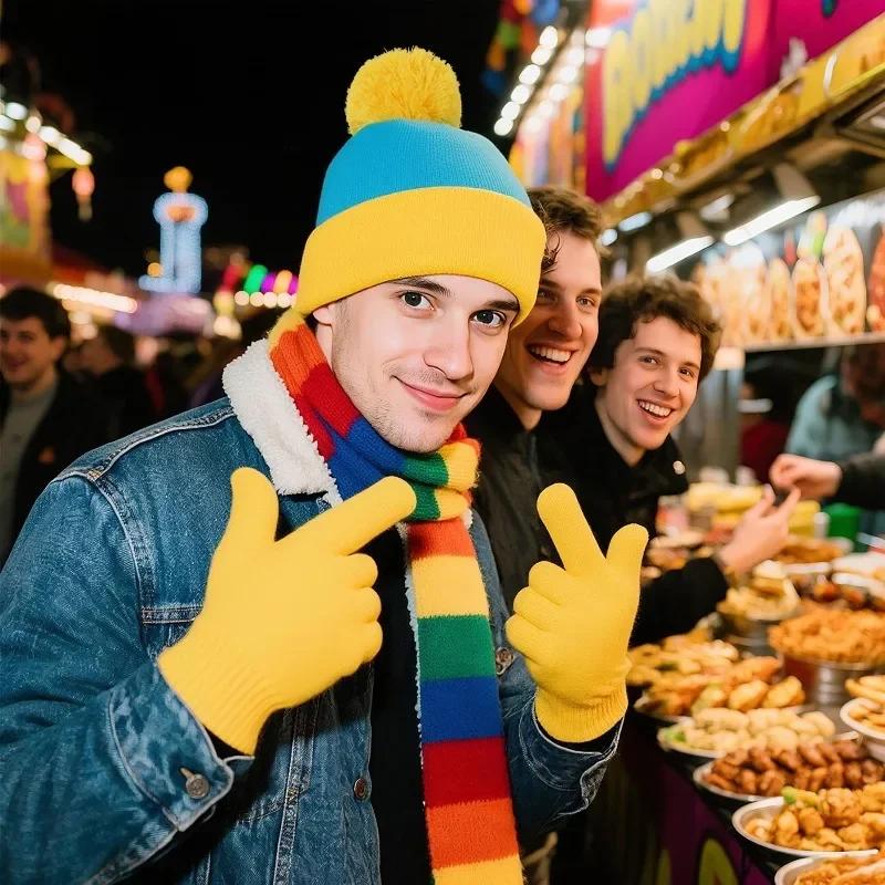 Набор из 2 предметов: вязаная шапка и перчатки для ролевых игр на Хэллоуин для детей и взрослых, аксессуары для костюма в тематике мультфильмов и парка развлечений, зимние