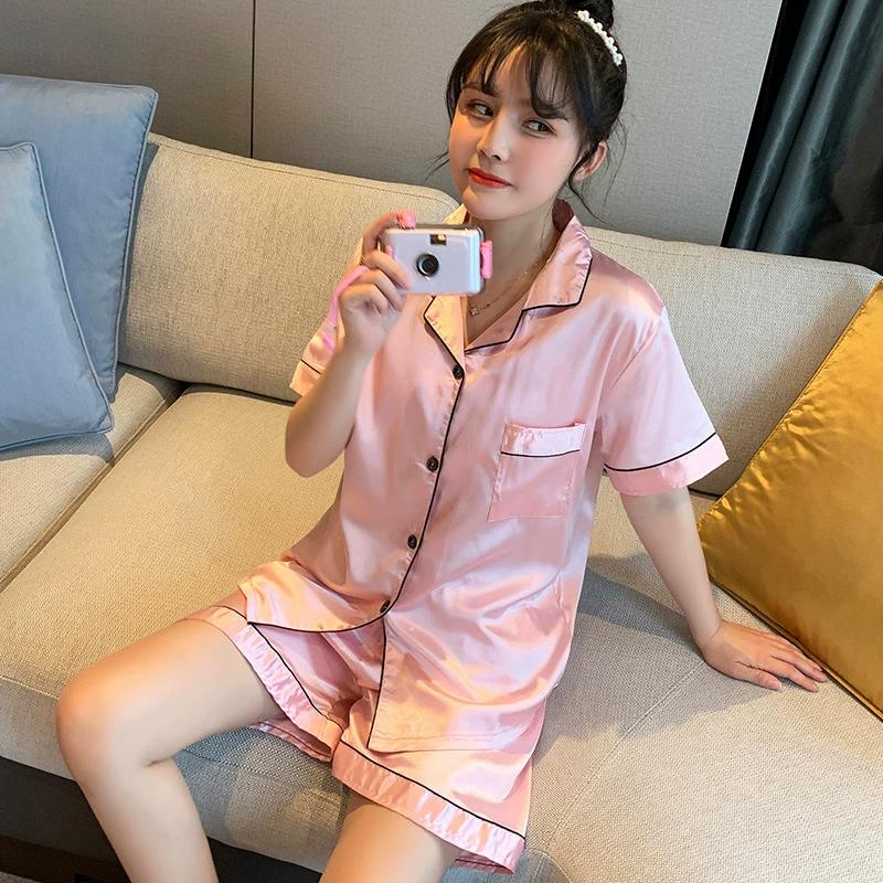 Французская свободная домашняя пижама из двух частей, летняя пижама с короткими рукавами, женская, из тонкого шелка Ice Silk