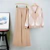 Color Blocking Grid V Neck Knitted Cardigan Fashion Set  Elegant And Wide Leg Pants For Women Two Piece Set