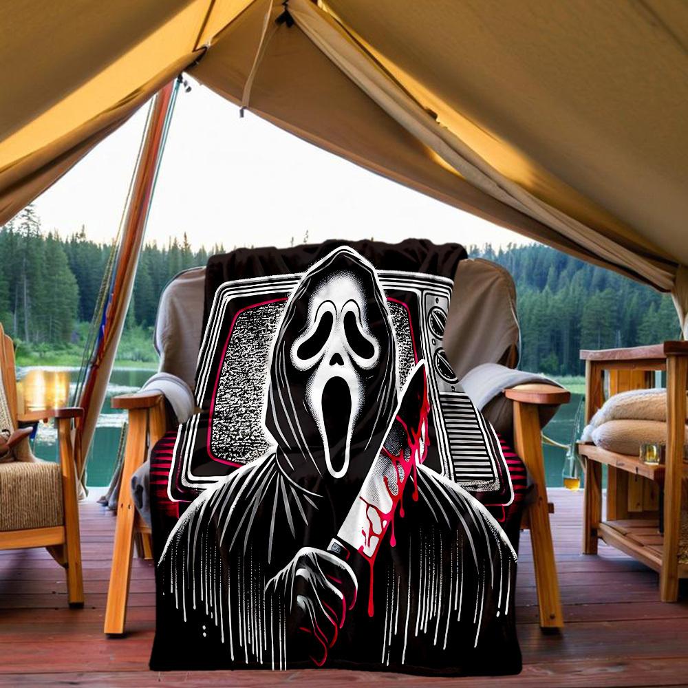 1 шт. Фланелевое покрывало с принтом Ghostface Scream для улицы - Легкое, мягкое, теплое, для всех сезонов, с HD-печатью, для дивана, кровати, путешествий, кемпинга 039
