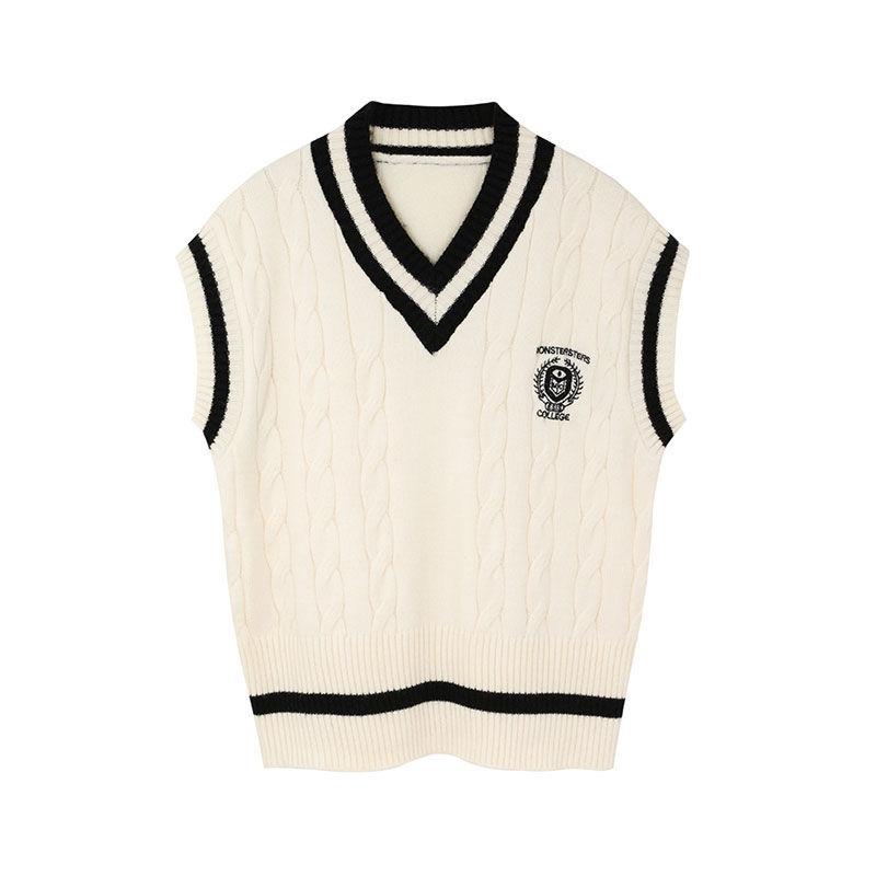 Вязаный свитер в консервативном стиле, жилет с v-образным вырезом, большой размер, корейский модный молодежный джемпер без рукавов, повседневный белый женский пуловер