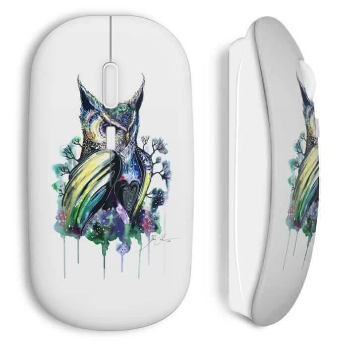 Souris sans Fil - MANIACASE - Hiboux paint - USB wifi - Compatible Mac et PC - Blanc