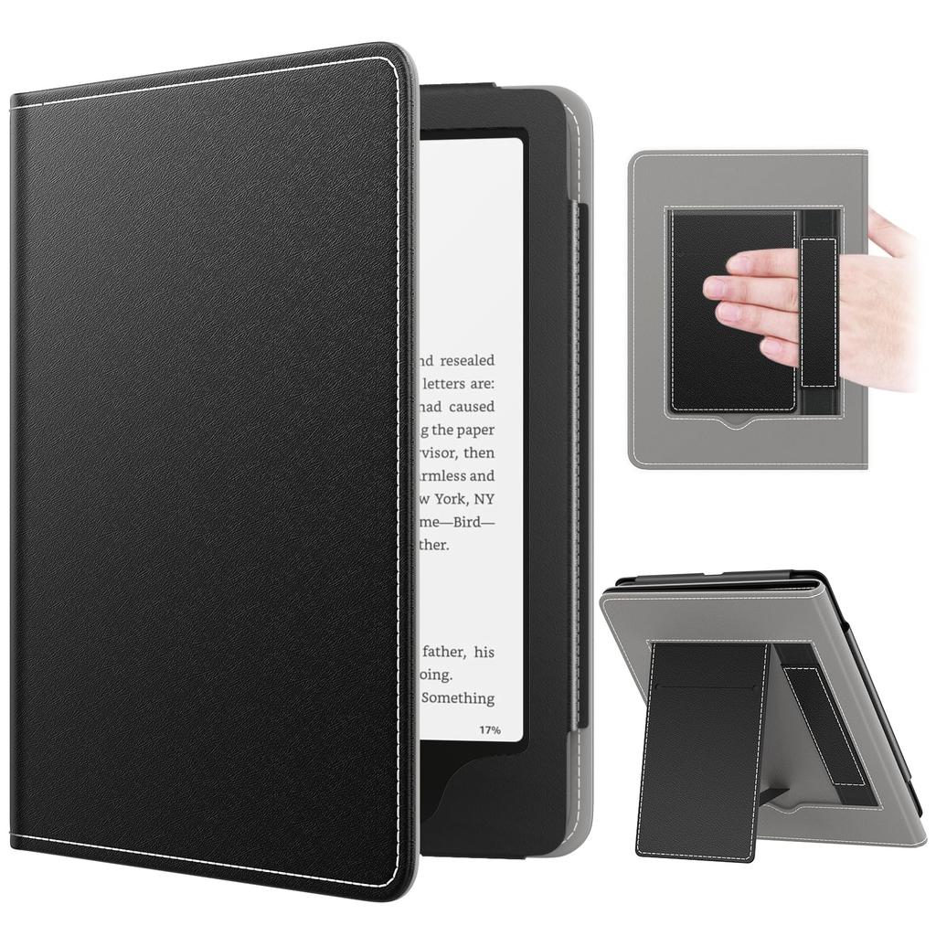 MoKo Kindle Paperwhite Protective Case for Kindle Colorsoft 1st Generation Stand Case with Hand Folio Black 2024/2021 Cover, 12th/11th Generation,