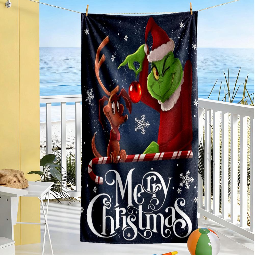 Christmas Grinch Dog Beach towel for beach travel Foldable Picnic mat, yoga & fitness, camping blanket Vibrant Pattern Spiritual Gift