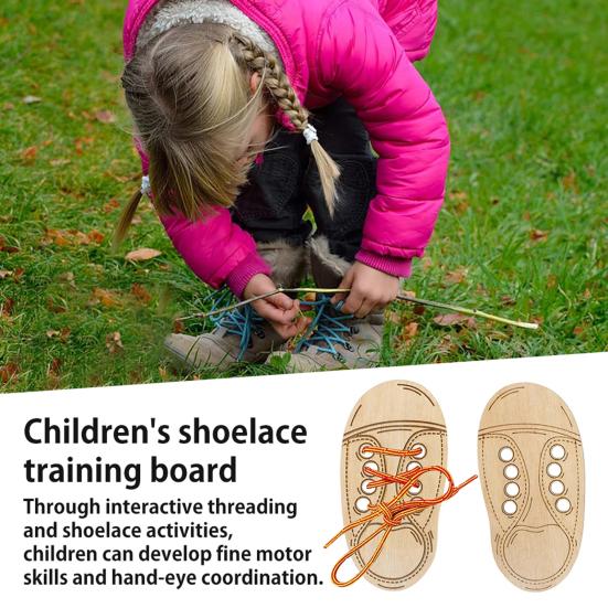 Доска для практики завязывания шнурков Деревянные плоские кроссовки Дошкольное развивающее устройство для шнуровки обуви для детей Раннее развитие Шнуровка обуви