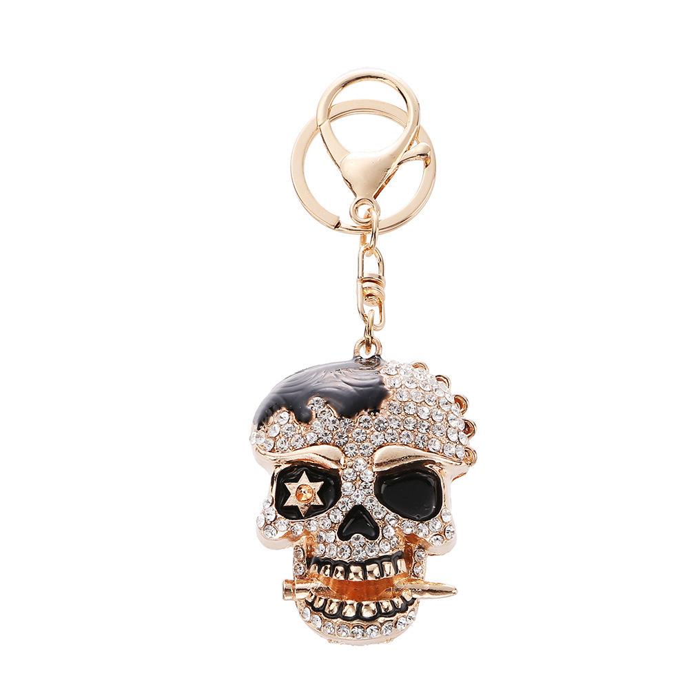 Halloween skull keychain, sparkling diamond studded, skull head, ghost head, bag pendant