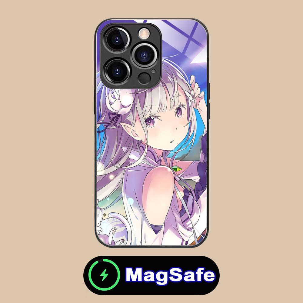 Чехол для мобильного телефона ReZero Emilia Waifu для iPhone 17 16 15 14 13 12 11 Air Pro Max Plus Mini MagSafe Стеклянный Цветной Чехол Роскошный