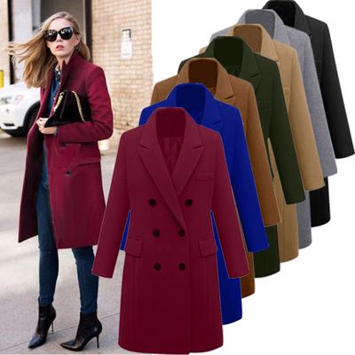Женское пальто, осеннее классическое двубортное длинное пальто, теплое теплое ветрозащитное зимнее пальто, уличная повседневная одежда, стильная куртка свободного покроя для отпуска