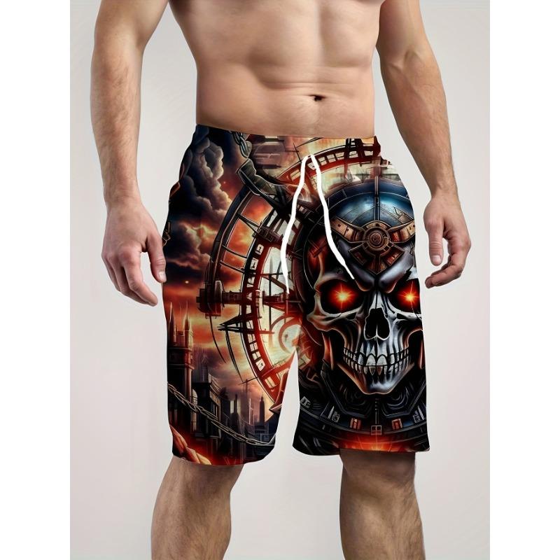 Summer 3D Skull Pattern Print Shorts Fashionable Casual Beach Men's Shorts
