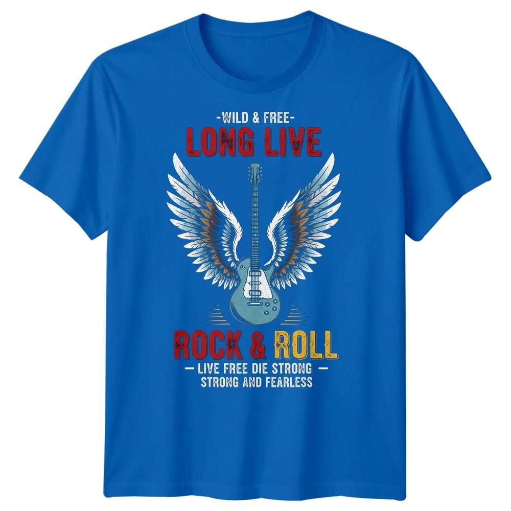 Wild Free Long Live Rock Roll Guitar Wings Unisexs Rock Music Tshirt