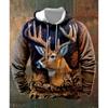 Men's Vintage Hoodie 3D Deer Hunting Graphic Hooded Sweatshirt For Male Winter Outwear Tops Oversized Daily Casual Steetwear