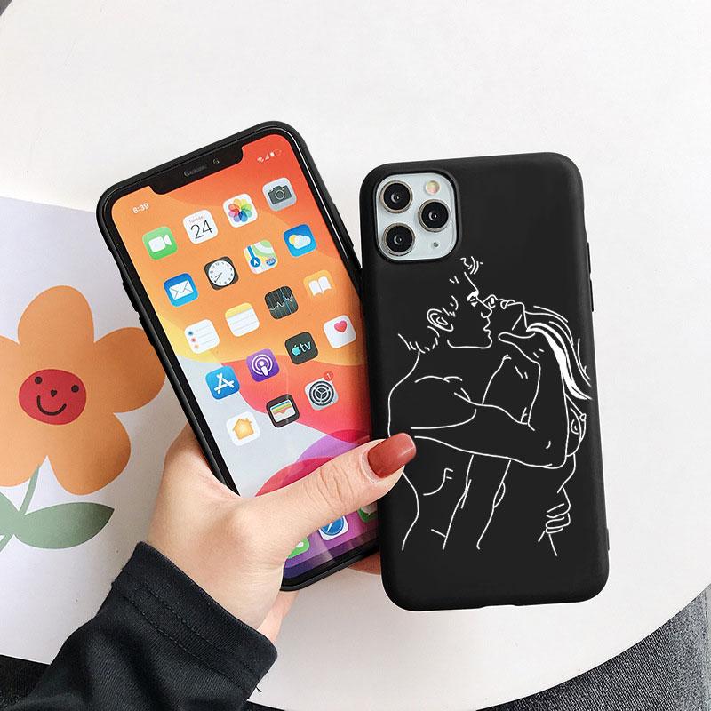 Чехол для телефона с абстрактным простым рисунком для пары для iPhone 11 12 13 Pro XS MAX Mini 8 7 6 6S Plus X 5S SE 2020 XR, черный матовый чехол