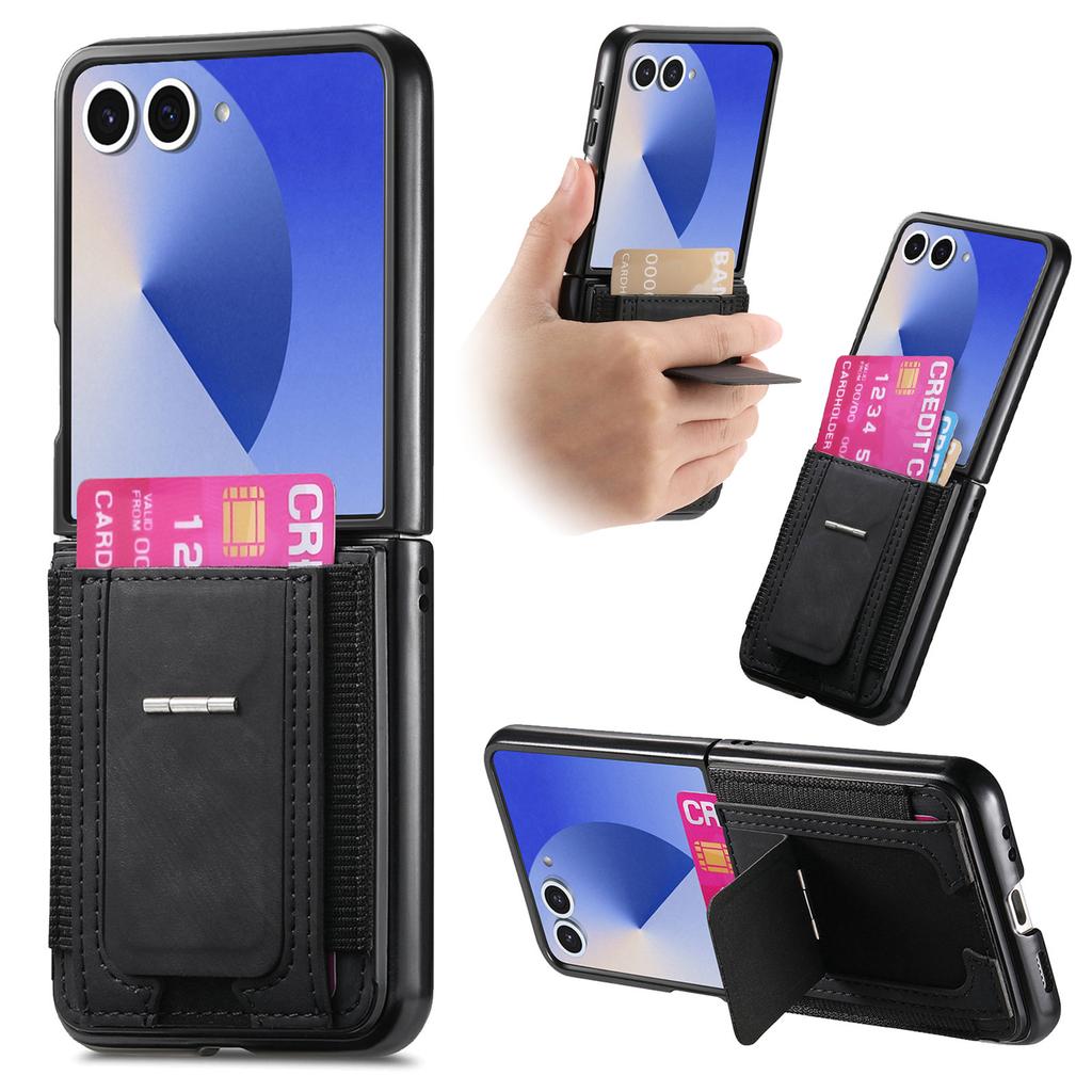 Leather Stand Phone Case for Samsung Galaxy Z Flip 7 fe 6 5 4 Flip6 Flip5 Flip 7 fe Wallet with Card Holder Ring Back Cover