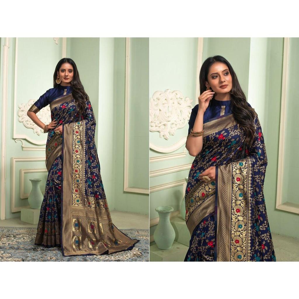 Banarasi Soft Silk Saree .Blouse (Need To Be Stitched As Per Size And Fit)