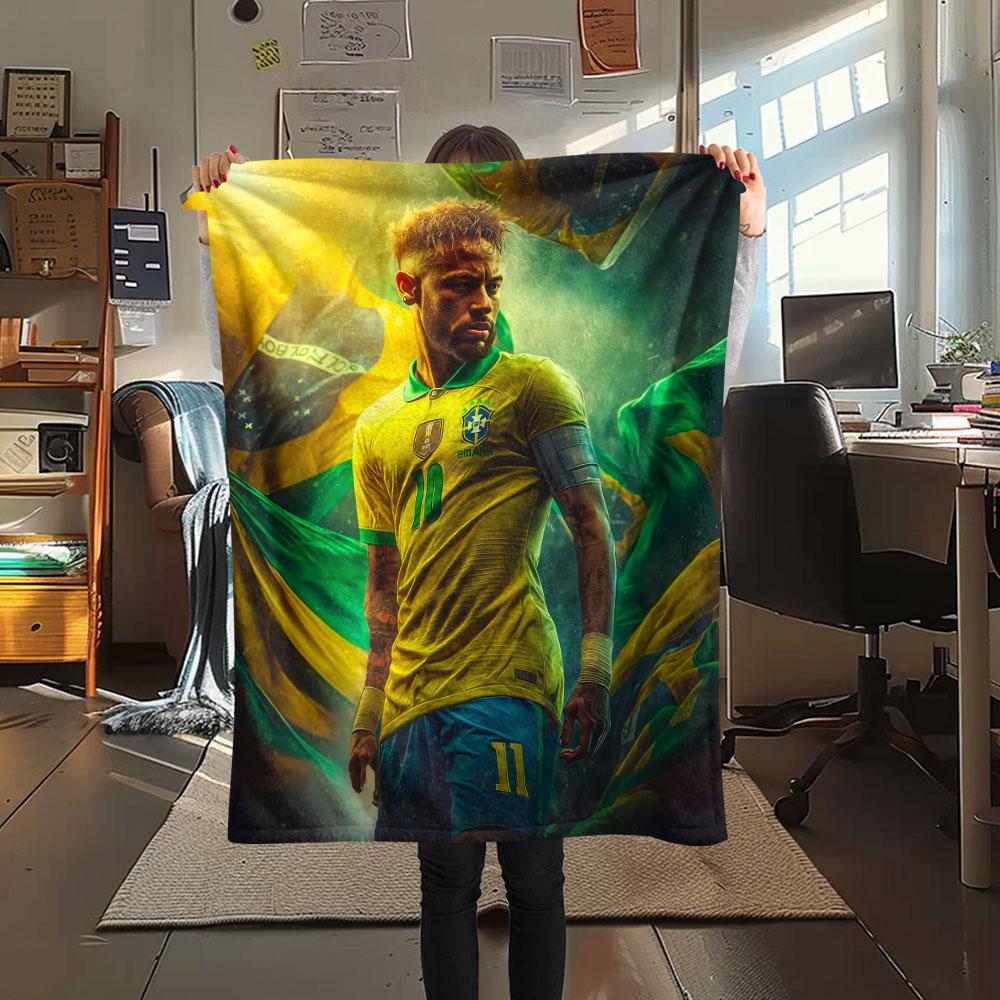 1PC Neymar Patterned Flannel Blanket Suitable For All Seasons for Home Decor Warmth and Comfort Gifts Holiday Present