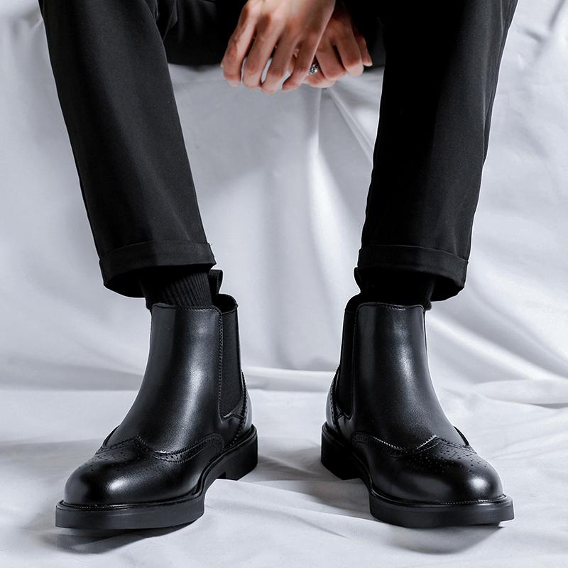 Мужские ботинки челси на высокой платформе, дышащие, из кожи, новый модный тренд, универсальные, японские, корейские, деловые, повседневные, под костюм, мужская обувь