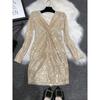 Elegant Sequin Evening Dress with a Slim Fit, Deep V-Neck, Suitable for Annual Parties, Hosts, and a Luxurious Niche Style for Women