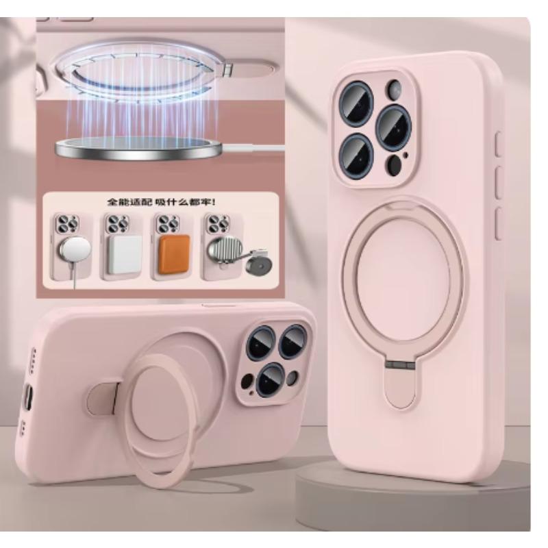 Чехол-подставка из жидкого силикона с магнитом для For Iphone 16 14 Plus 13 1 Pro Max 12 Для беспроводной зарядки Невидимый держатель Чехол