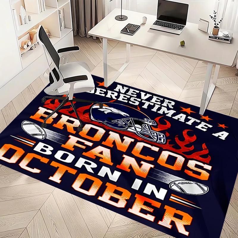 1pc Denver Broncos LOGO Print Area Rug - Soft, Washable Non-Slip Indoor Mat, Living Room, Home Office Decorative Rug,Office Decorative