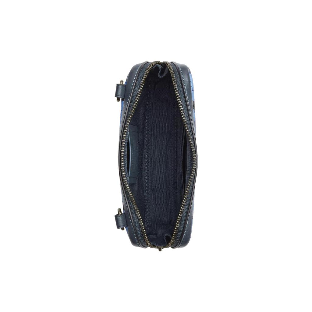 Coach Carrier 18 Plaid Print Zipper Closure Calfskin Camera Bag Men Shoulder Bag Denim Multicolor CM171-QBDEI
