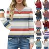 Women's Fashion Hem Split Casual Striped Plaid Printed Round Neck Long Sleeve Top