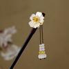 Retro Flower Hairpin For Women Chinese Style Floral Tassel Hair Stick Elegant Vintage Wooden Hairpin Girls Hair Accessories 1pc