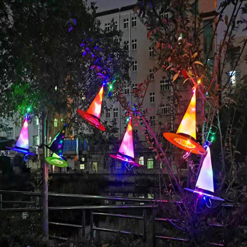 Luminous LED Witch Hat Halloween Glowing Witches Hat Children Party Flashing LED Cap Cosplay Costume Props Tree Hanging Ornament