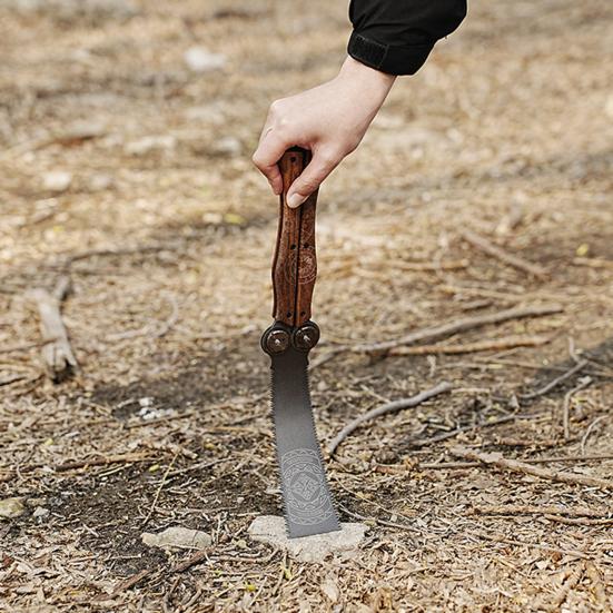 Складная ручная пила с деревянной ручкой, острое лезвие, двухсторонние зубья, компактный дизайн