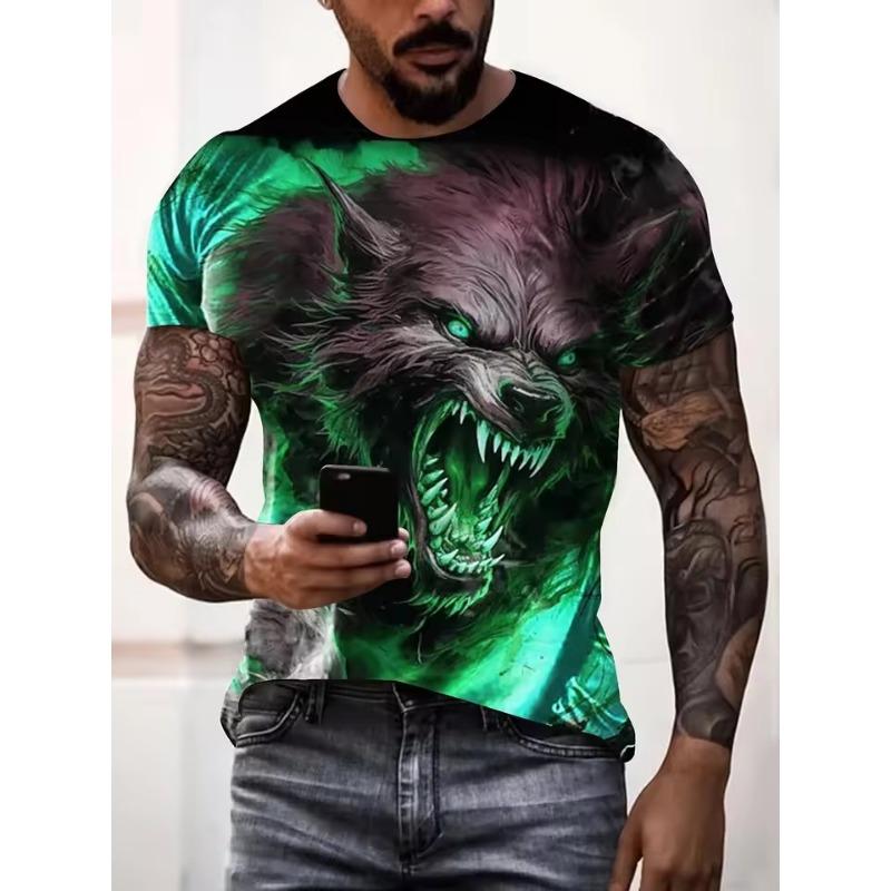 Animal Wolf 3D Print T-Shirts Streetwear Men Fashion Casual Oversized O-Neck Short Sleeved T Shirt Tees Tops Clothing