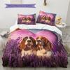 Basset Hound and Grassland Pattern Bedding Home Decoration Birthday Gift (1 * duvet cover + 2 * pillowcase, without core)