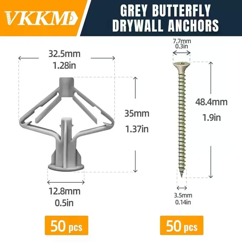 Набор дюбелей для гипсокартона 100 шт. Анкеры для полых стен Заглушки для гипсокартона Шурупы Трубка-бабочка с распорным элементом Труба