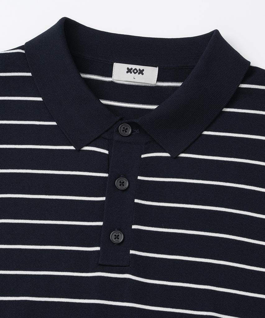 XOX Button Collar Summer Cool Crop Short Sleeve Knit [Navy St]