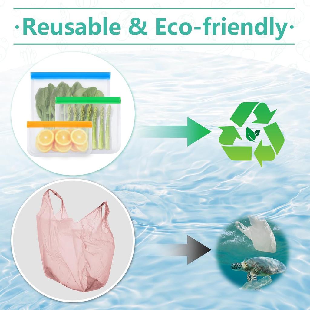 10 Pack Reble Sandwich Bags, Dishwasher Safe Food Storage Bags, Leakproof Freezer Bags for Marinate Meats, Travel, Lunch, 2 Gallon 3 Sandwich 5 Snack
