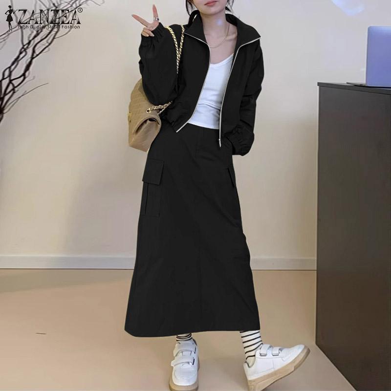 ZANZEA Женский кардиган, тонкая верхняя одежда и юбки, повседневный комплект из двух предметов