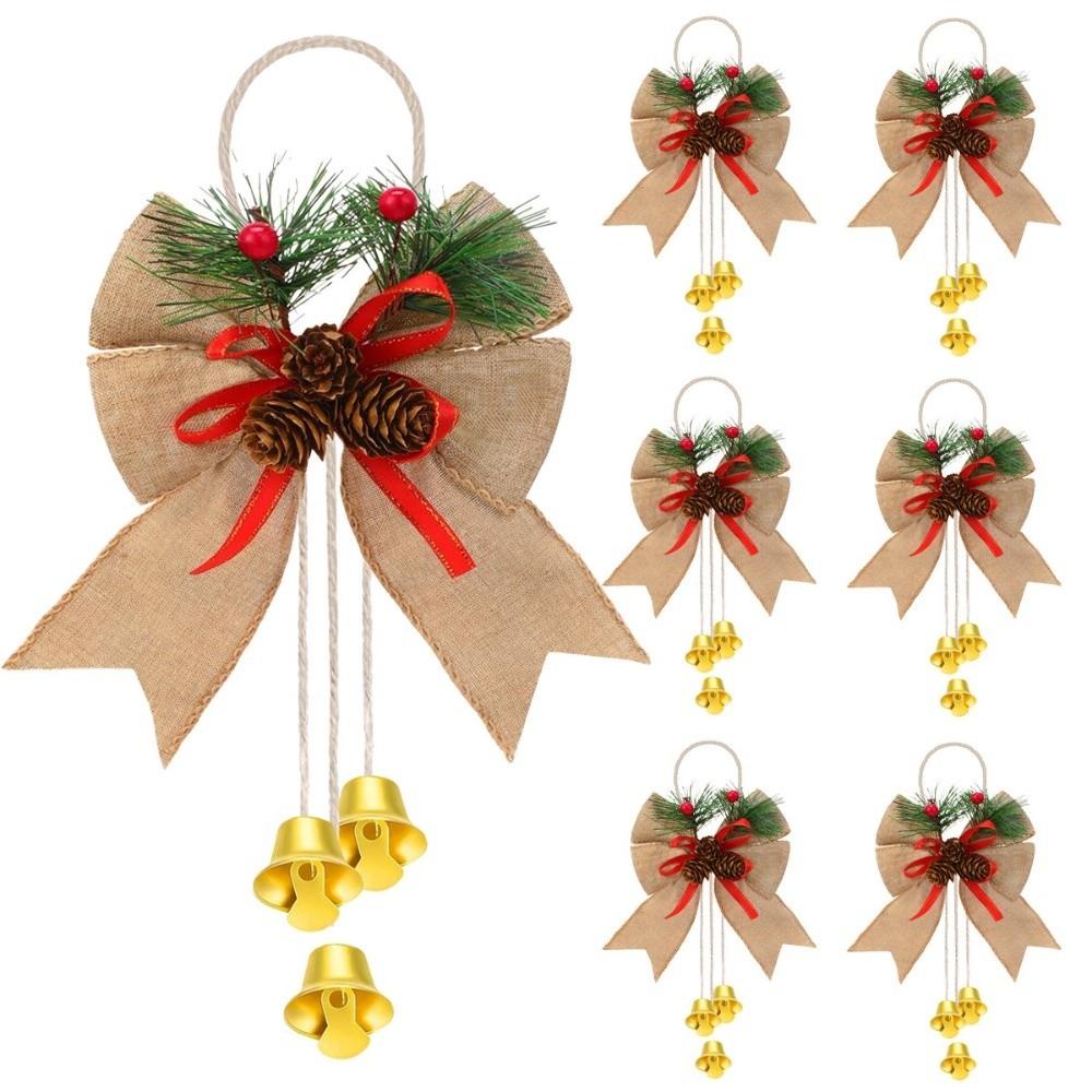 6Pcs/Set Creative Christmas Bows Hanging Ornament with Bell Buffalo Plaid Bowknot Hanging Pendant Festive DIY Craft
