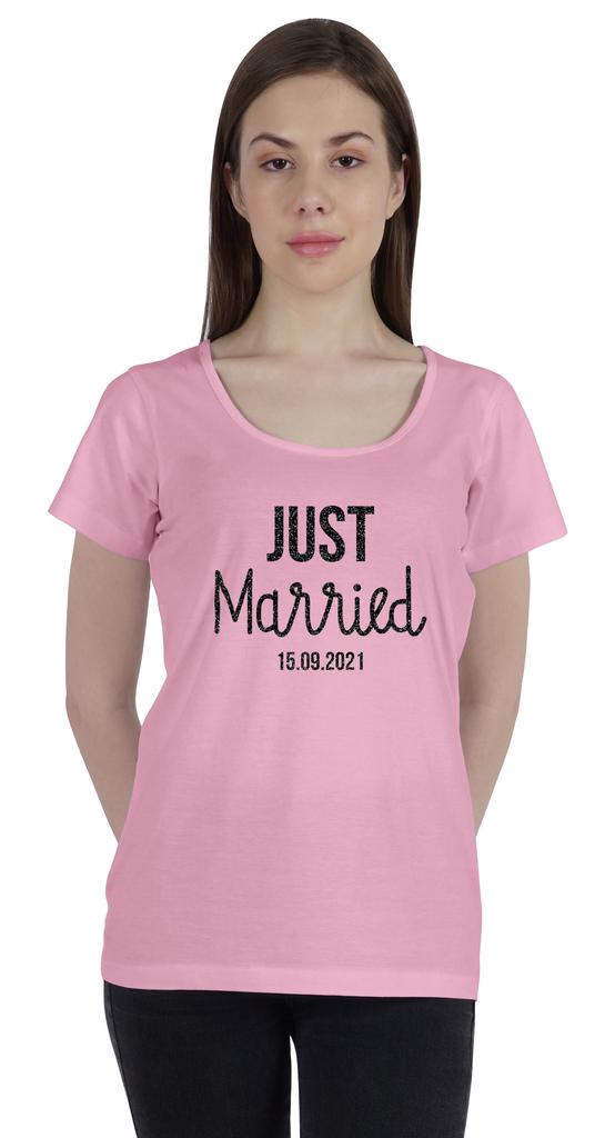 Inkdotpot Персонализированная женская футболка-топ Just Married Свадебное объявление