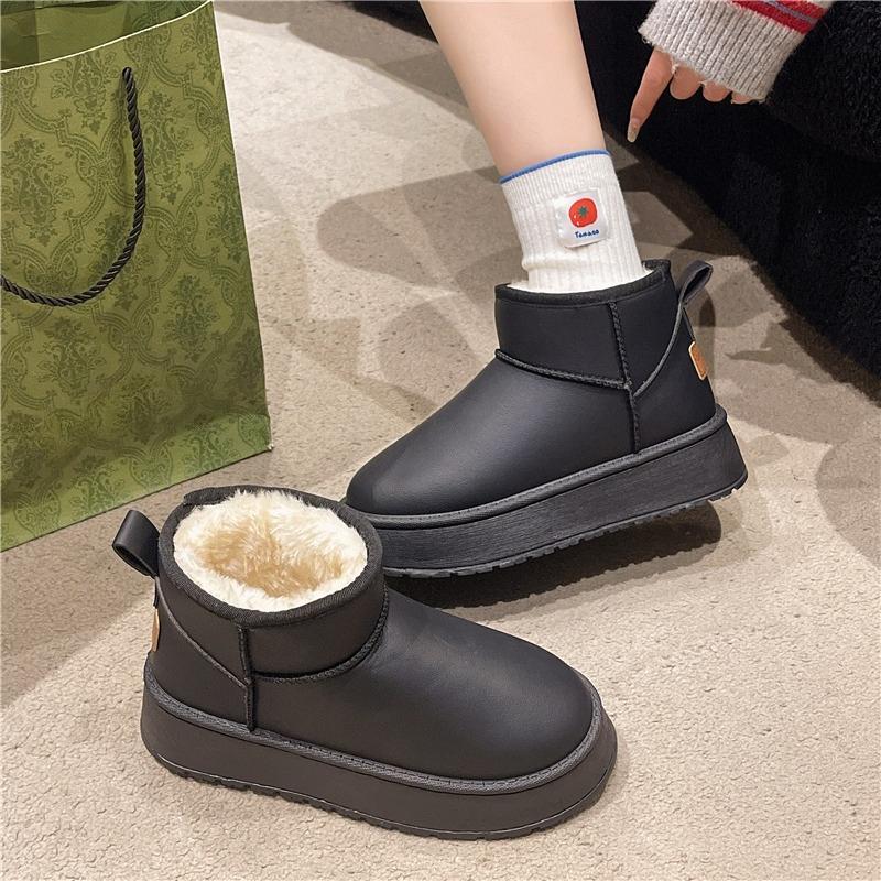Fashion 2025 Winter Snow Boots Women's Simple Booties Flat Thickened and Fleece Warm Platform Cotton Shoes