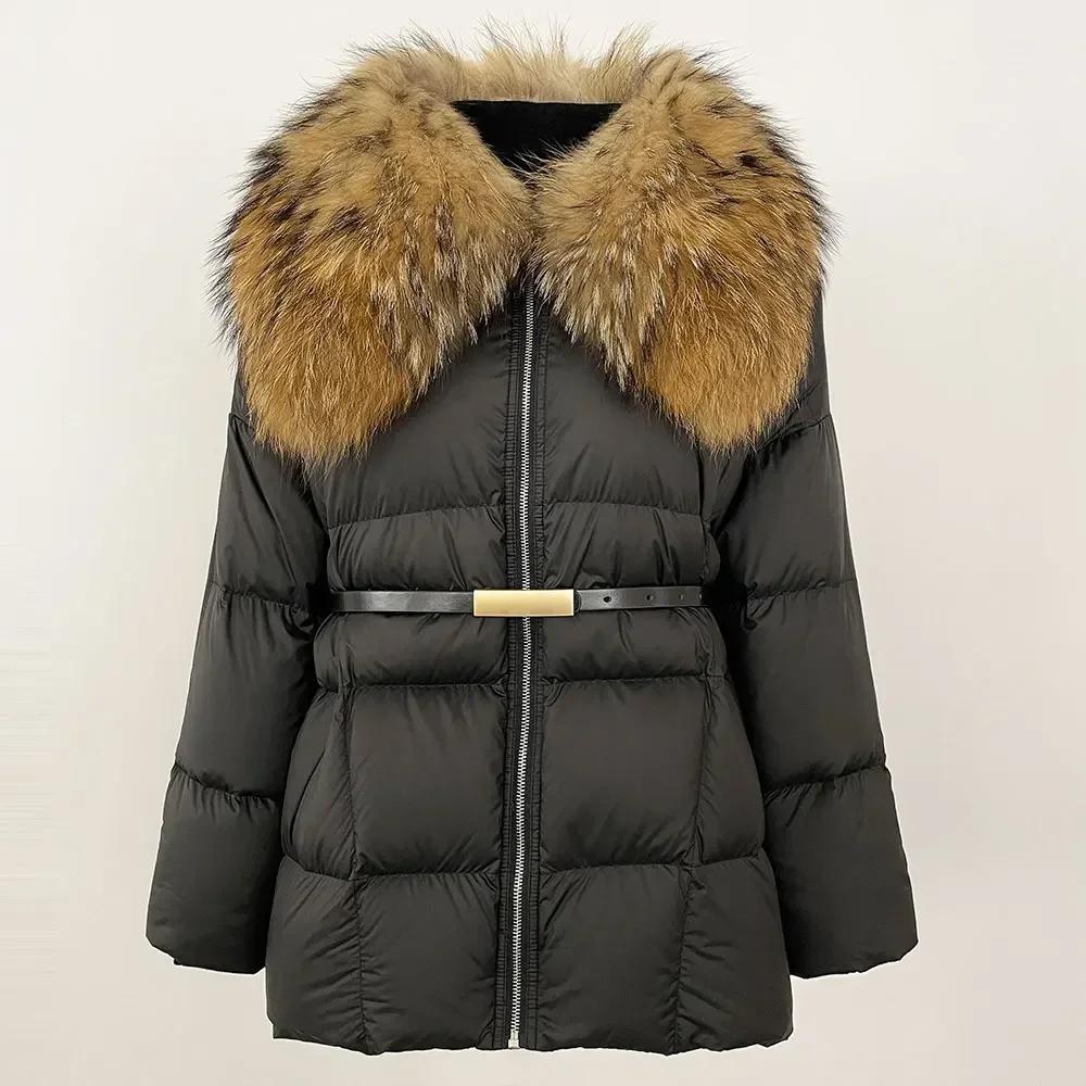 OFTBUY Зимняя куртка женская Натуральный мех енота воротник пояс Толстый теплый утиный пух пальто Съемная верхняя одежда Уличная одежда Повседневная