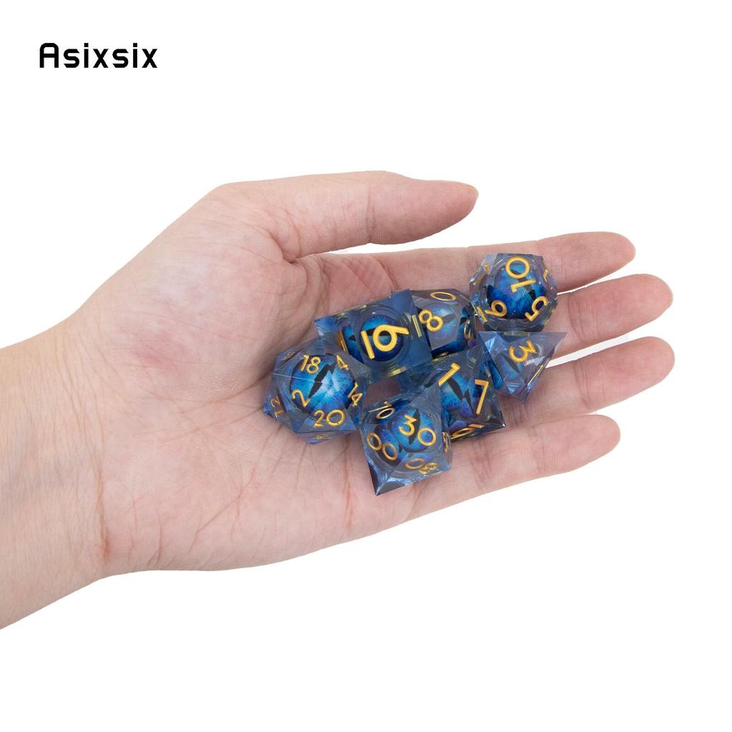 7 Pcs Blue Eyeball Golden Number Sharp Edge Resin Dice Polyhedral Dice Suitable for Role-Playing RPG Board Game