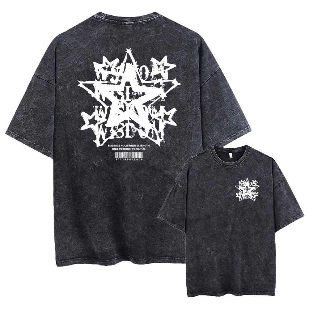 Мужская стираная футболка с винтажным принтом в стиле ретро-панк, повседневная футболка Harajuku из хлопка с коротким рукавом, с эффектом кислотной стирки, верхняя часть