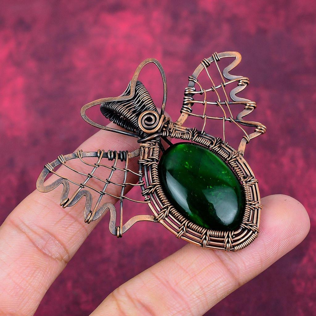 Green Fire Labradorite Pendant Copper Wire Wrapped Jewelry Butterfly Pendant