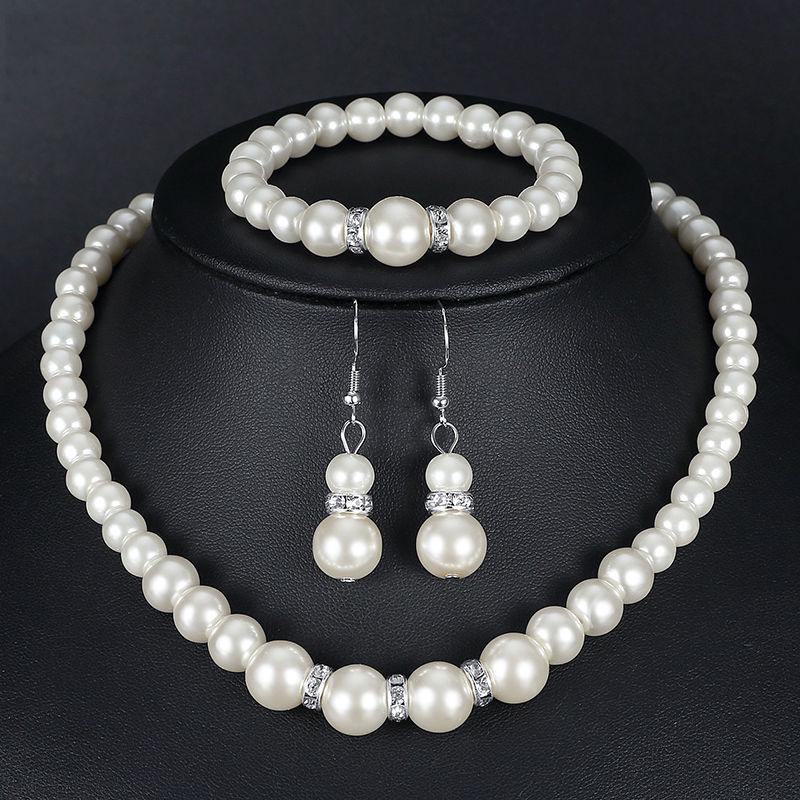 Elegant ABS Pearl Jewelry Set: Necklace, Earrings, and Bracelet for Mother's Gift or Wedding Accessories.