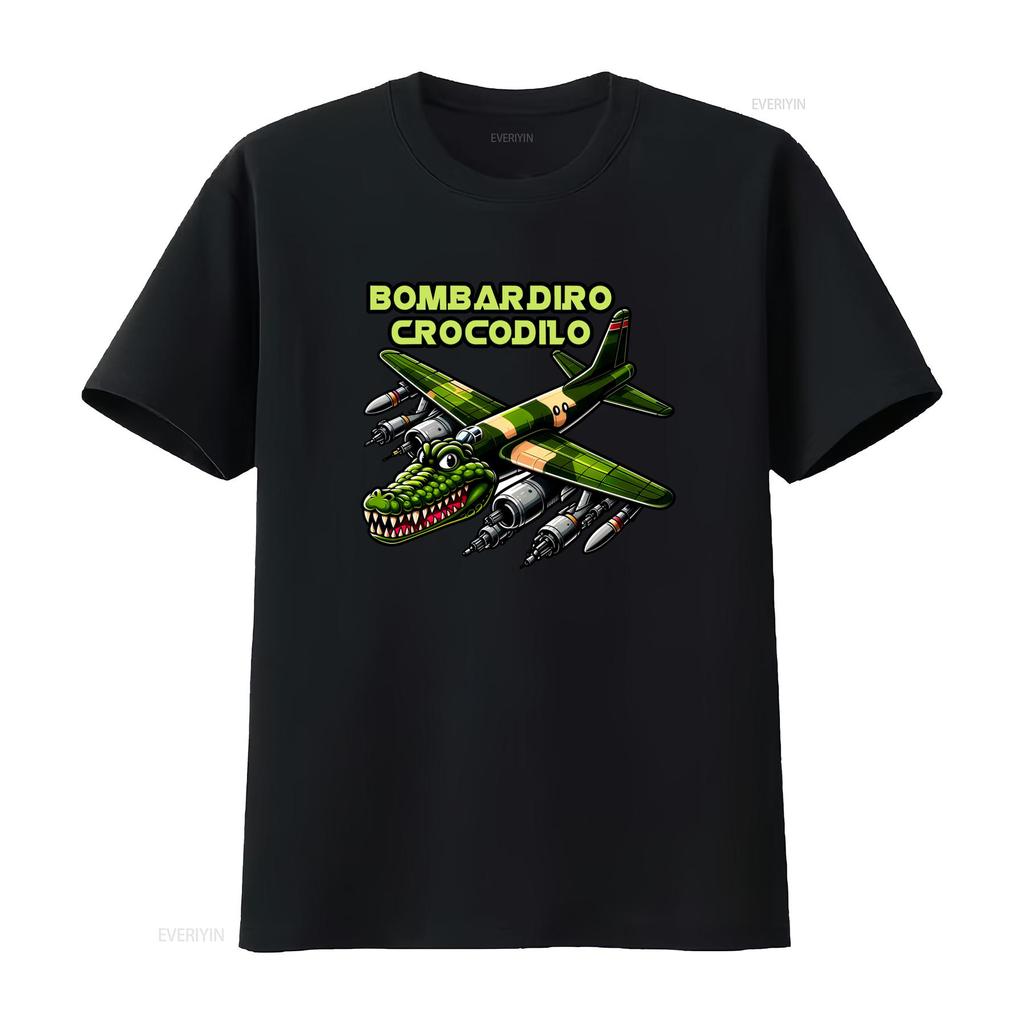 Bombardiro Crocodilo Italian Brainrot Character Minimalistic Logo Cotton T Shirt Top Unique Camo Plane Crocodile Design
