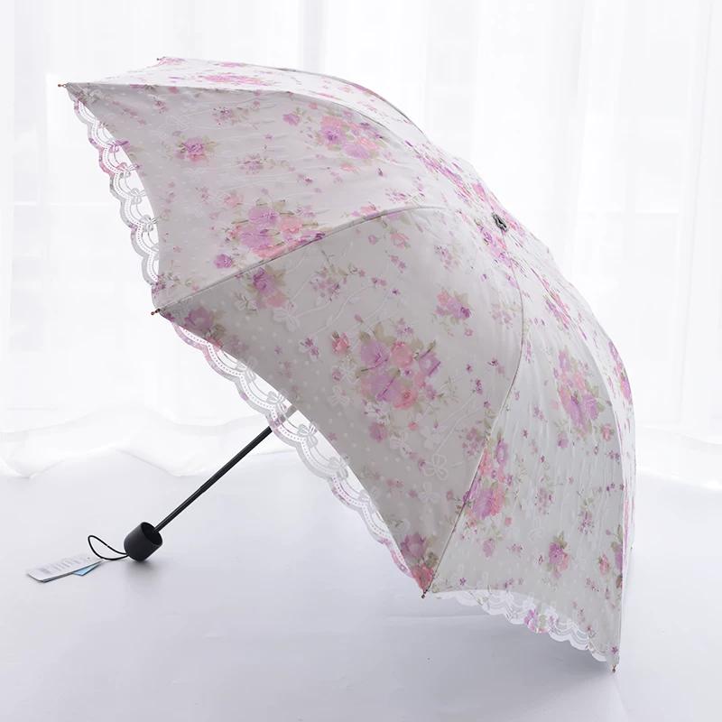 Fully Automatic Lace-Edged Sun Protection Umbrella for Women, Anti-Uv Double-Layer Umbrella, Rain or Shine Dual-Use, Automatic Retractable Sun