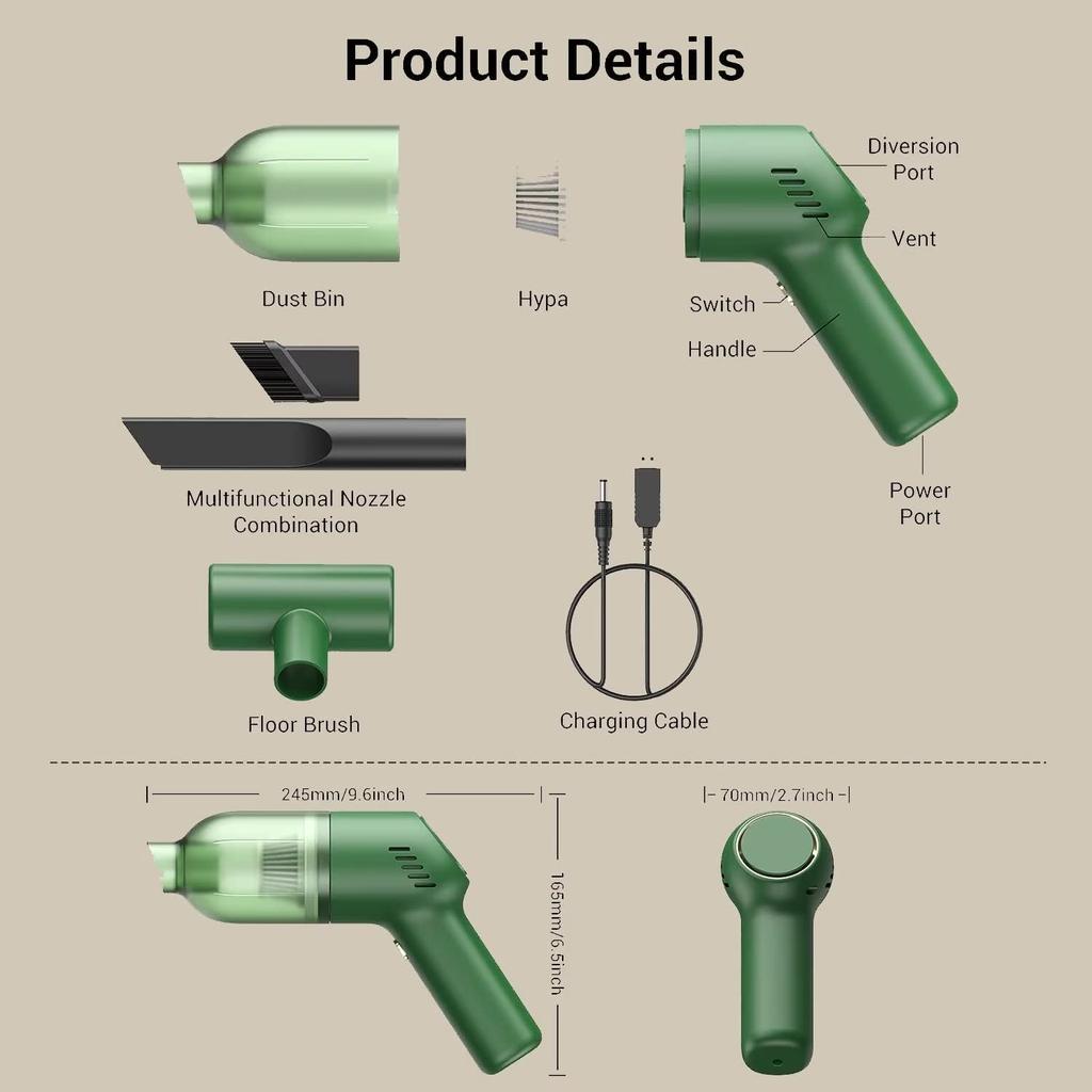 Handy Vacuum Handy Car Mini Vacuum Tabletop Pet Hair USB Wet and Dry 9000PA Suction Use Cleaner, Cleaner, Cleaner, Cordless, Cleaner, Furniture,