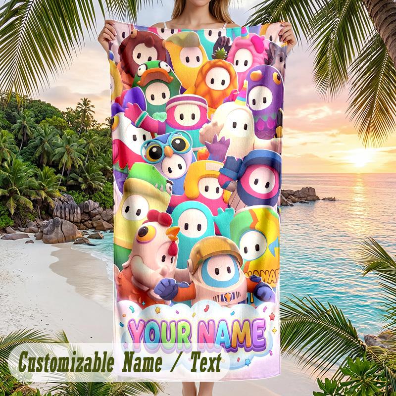 Fall Guys Beach Towel, Personalized Custom Text, Quick Dry Soft Large Towel For Swimming Pool Travel