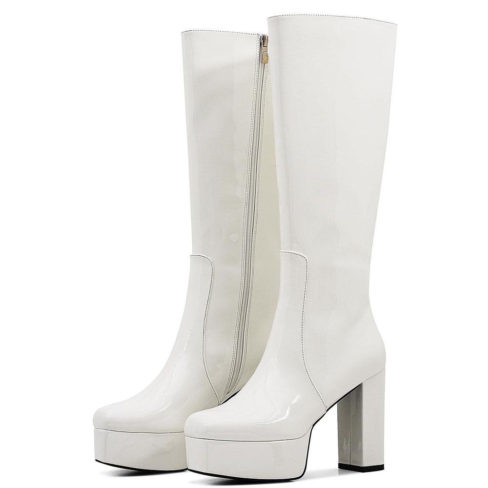 DoraTasia Круглый носок Толстый каблук Платформа Женские сапоги до колена Стильные удобные Зимние сапоги для женщин с боковой молнией