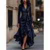 Womens V-Neck Long Sleeve Dress High Waist Ruffle Slim Fit Elegant Evening Party