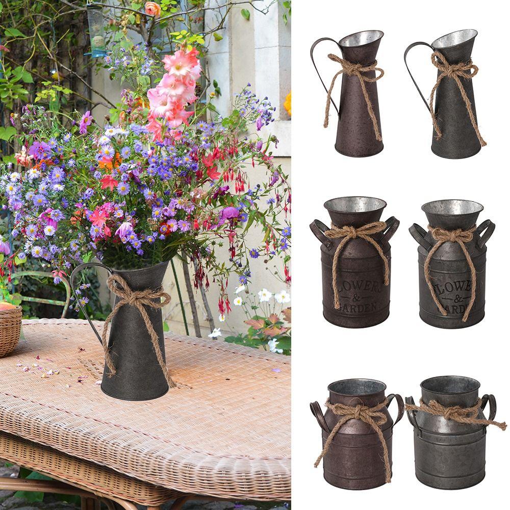 Balcony Flower Pot Vintage Iron Flower Pot Iron Sheet Metal Flower Vase Portable Garden Bucket