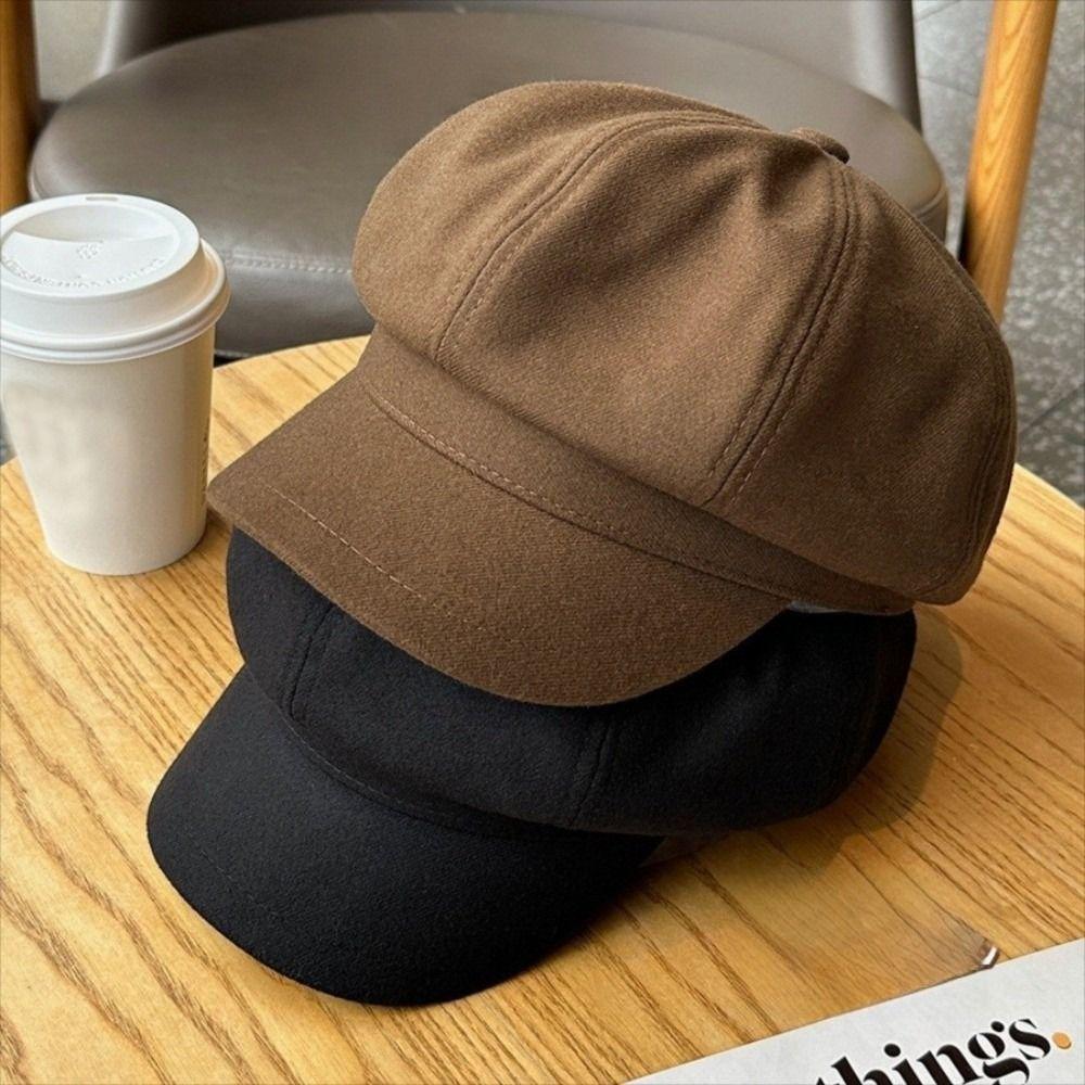 Windproof Beret Cap Solid Color Painter Peaked Hat Autumn Winter Girl Accessories